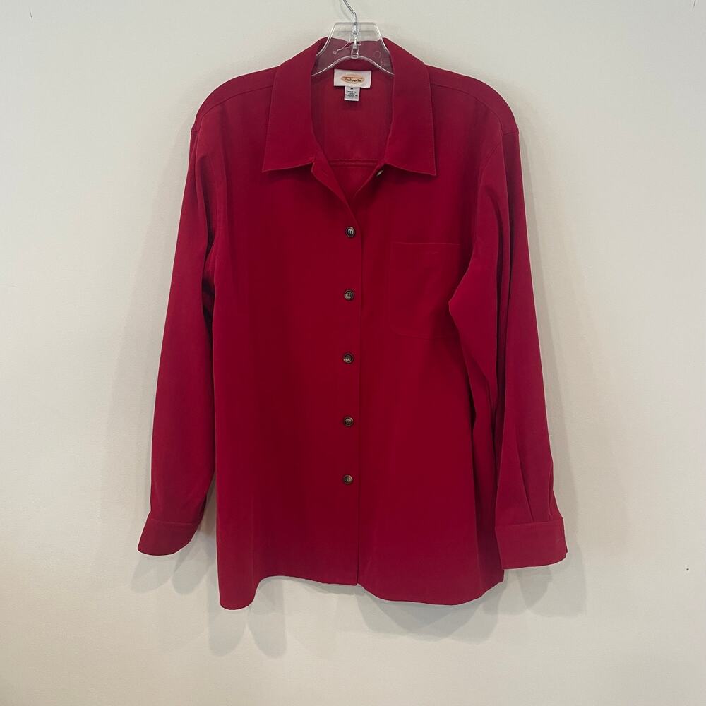 Talbots Faux Suede Berry Red Button Down Blouse Sz M